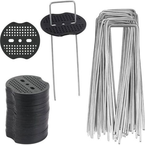 50Pcs Piquets de Jardin, Sardine Bache avec 50 Rondelles, Piquets de Fixation pour Bàche Toile Paillage, Tissu de Mauvaises Herbes,