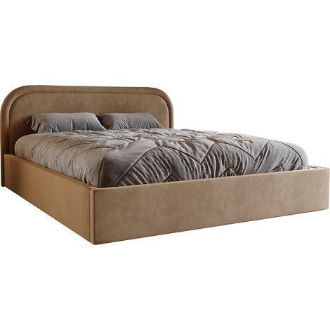 Emporius Lit avec tête de lit arrondie 160x200 Dune, coffre, sommier - tissu velours, latte (1/5)
