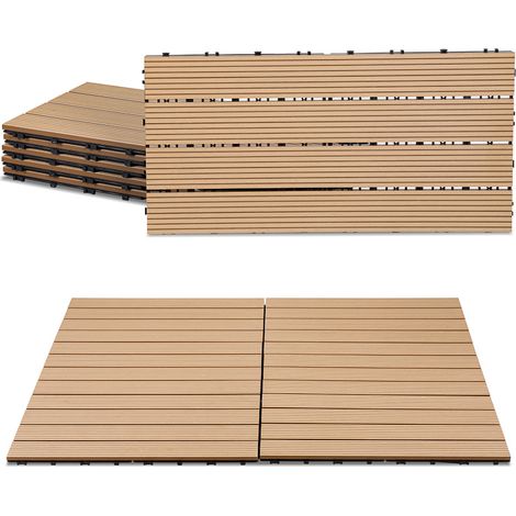 Jiubiaz Set di 6 piastrelle per decking in WPC, 4 listelli, 1 m², 30 x 60 cm, Teak, Piastrelle in legno composito con clip