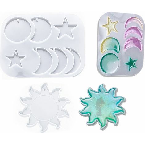 Moules en résine Soleil et Lune Étoile - Kits de moules en silicone pour loisirs créatifs en résine, fabrication de pendentifs/décorations murales