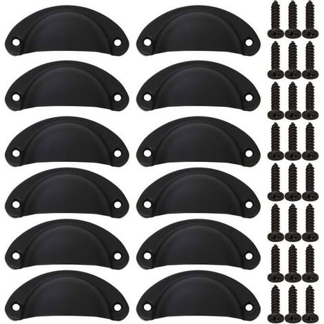Online Store - (24PCS) Boutons d'armoire en coquillage, poignée d'armoire noire avec vis, poignée en fer vintage pour tiroir d'armoire, tiroir de (1/4)