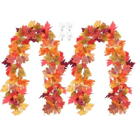 Lot de 2 guirlandes de Feuilles d'érable artificielles, Couronne de Feuilles d'érable d'automne de 180 cm,décoration d'automne,Décoration d'intérieur pour Halloween, Thanksgiving, Mariage (1/5)