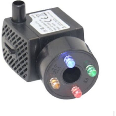 Pompe d'aquarium avec 4 lumières LED multicolores Mini pompe à eau 300 l/h résiste au brûleur sec (48 heures), pompe pour aquarium, bassin, fontaine, jardin, pas de bruit, câble 1,5 m