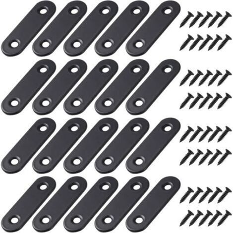 Equerre de Fixation Plats Droits Support en Droit Plat Metalliques Equerres avec Vis pour Bois Meubles Placard Réparation Support 50 16mm Noir 20 Pièces