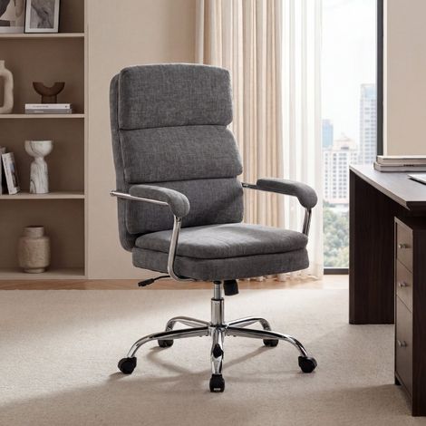 Sedia ufficio girevole in chenille grigia OKMYHOME (1/4)