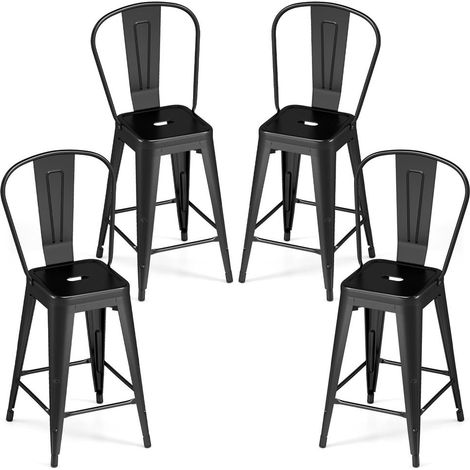 Gain de place avec ces tabourets de bar noirs, lot de 4 en métal avec dossier amovible, pour cuisine et bar (1/5)