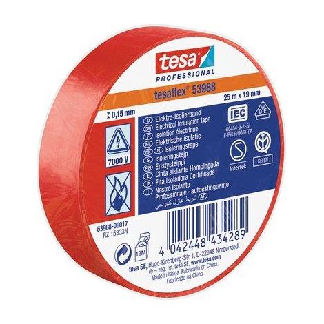 NASTRO PVC ISOLANTE IMQ TESA - ROSSO MM 19 ML 25- 10 pezzi