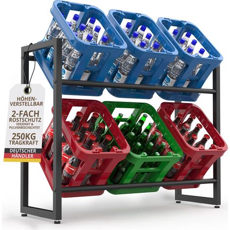 Getränkekistenregal für 6 Kisten höhenverstellbar Metall verzinkt Schwarz 84x104x32 Bierkistenhalter (1/5)