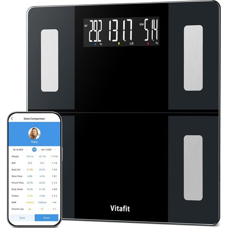 Balance Pese Personne 250kg, Précision Assurée par Balance Connecté Professionnelle DEPUIS 2001, Pèse Personne Impédancemètre avec 13 Données Corporelles (BMI/Graisse/BMR), Noir (1/5)