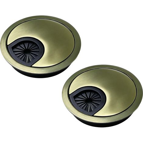 Passe-Câble Bureau 60 mm, Lot de 2 Cache-Trous Ronds en Alliage de Zinc, Hauteur 11,7 mm, Finition Bronze Antique, Œillet de Bureau Rond (1/5)