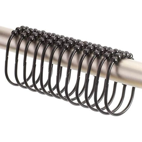 Anneaux De Rideau De Douche Accessoire Salle De Bain Barre De Douche avec Pince pour Une Accroche Tringle Rideau sans Percage Accessoire Salle De Bain,Noir (1/5)