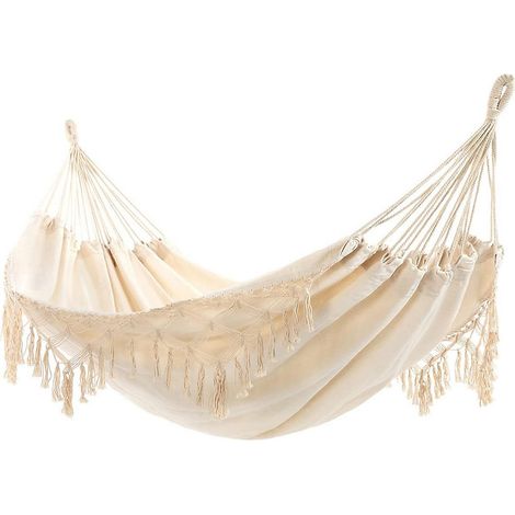 Hamac Boho en macramé crème double taille, avec pompons élégants et tricot en queue de poisson, 200kg (1/4)