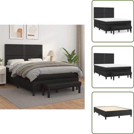 The Living Store Boxspringbett mit Matratze Schwarz 140x200 cm Kunstleder - Matratze