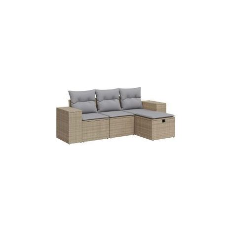 Salon de jardin avec coussins 4 pcs beige résine tressée (1/5)