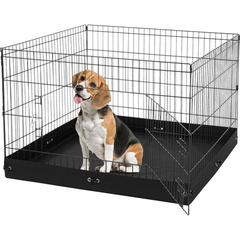 VEVOR Parc pour Chien 91x91x61 cm Enclos Chat Chiot Pliable 4 Panneaux, Cloture deExercice en Metal avec Porte, Tapis en Tissu Oxford 600D, pour Petits Animaux de Compagnie, Interieur, Exterieur