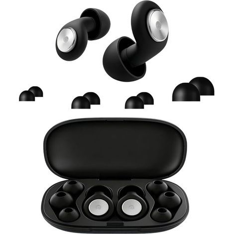 Bouchons d'oreille en silicone noirs anti-bruit 45 dB, tailles S/M/L ultra confortables et réutilisables, annulation du bruit efficace, isolation acoustique, idéal pour dormir, voyager, se concentrer (1/5)