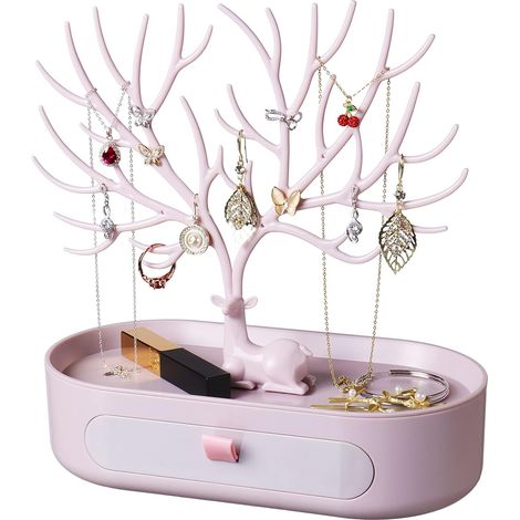 Présentoir à bijoux en forme de bois de cerf avec tiroir, coloris rose, organisateur décoratif (1/5)