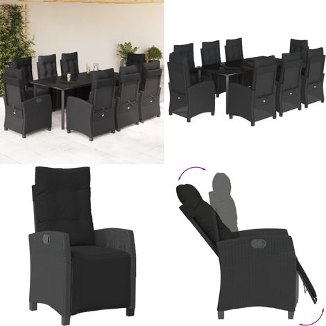 9-tlg. Garten-Essgruppe mit Kissen Schwarz Poly Rattan - Gartenstuhl - Gartentisch (1/5)
