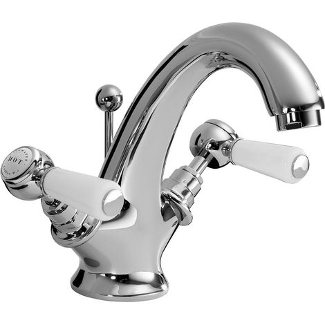 Bayswater Lever Hex Mono Basin Mixer Tap with Waste - White/Chrome (1/3)