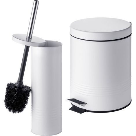 Set da bagno bianco con pattumiera a pedale e scopino per WC. (1/5)