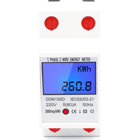 Compteur d'énergie électrique de type rail multifonction monophasé, affichage rétroéclairé LCD, 5-80A 220V 50Hz (1/4)