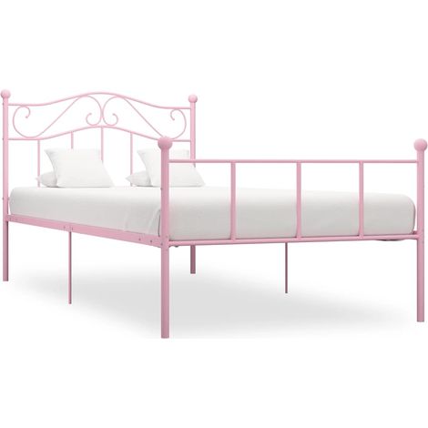 Cadre de lit métal rose avec sommier à lattes 90 x 200 cm sans matelas - PANGIVO (1/5)