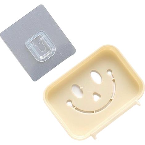 Porte-savon mural adhésif en plastique PP, support aéré avec drainage, 9x12.5cm, Beige, neuf (1/5)