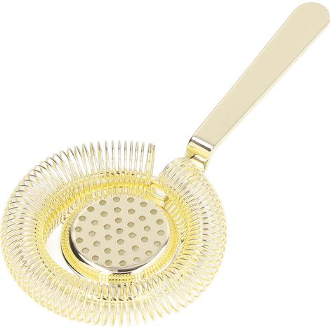 Professionelles Cocktailsieb aus goldfarbenem Edelstahl mit Feinfiltration, ideal für Bars, Restaurants und Partys. (1/5)