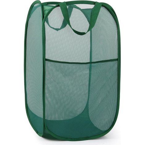 Cesto de ropa plegable vertical desplegable verde 36×36×58 cm – con asas y bolsillo lateral (1/5)