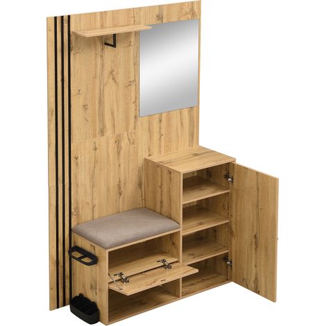 Mueble de entrada con espejo y banco de MDF 115 x 37 x 185 cm MODENUIT (1/5)