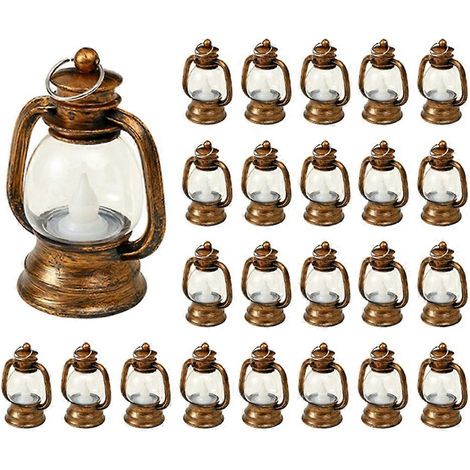Lot de 24 lanternes électroniques dorées à bougie sans flamme, mini-lampes à huile LED, lanternes suspendues pour la décoration de Noël et la maison (1/5)