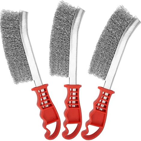 3 brosses métalliques en acier inoxydable avec manche confortable, longueur 235 mm, adaptées aux barbecues et à la peinture (1/5)