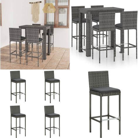 Ensemble de bar d'extérieur 5 pcs coussins Résine tressée Gris - Salon De Jardin - Mobilier De Jardin - Set De Salon De Jardin - Ensemble De Bar Extérieur - Table De Bar - Home & Living (1/5)