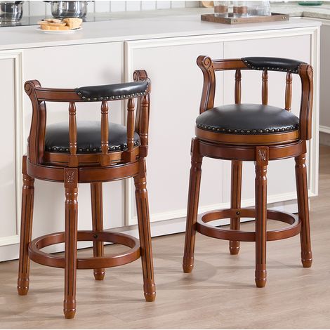 Silla taburete giratorio de cuero y madera negra alta OKMYHOME (1/5)