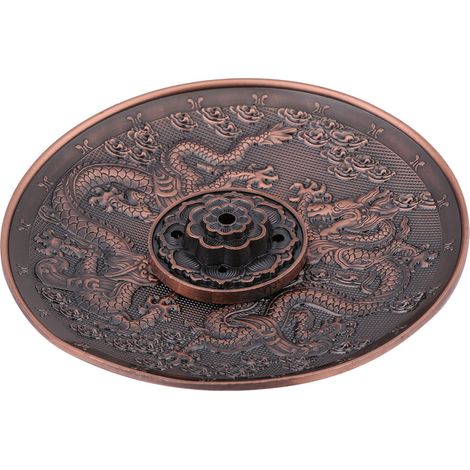Support pour brûleur d'encens en alliage de zinc avec plateau à encens à motif de dragon, pour une utilisation domestique dans les sanctuaires bouddhistes (couleur cuivre rouge) (1/5)