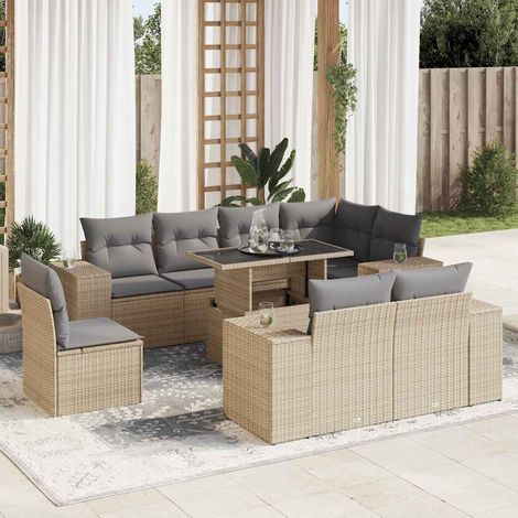 vidaXL Salon de jardin avec coussins 9 pcs beige résine tressée (1/5)