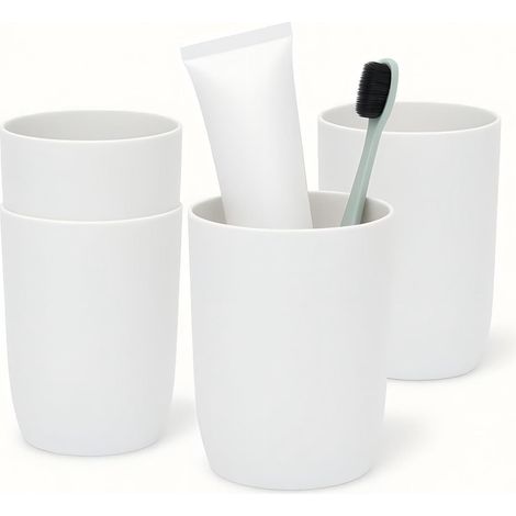 Lot de 4 gobelets Ã brosse Ã dents pour enfants, en plastique, pour adultes, adolescents et enfants (280 ml, blanc)