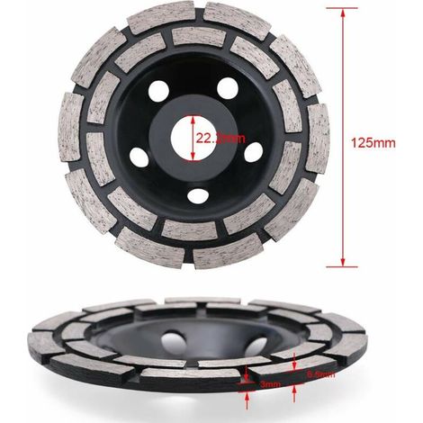 Disque Diamant, Diamant à Meuler Béton 125 x 22,23 mm Double Rangée, Meule Diamantée Universelle pour Poncer Béton, Pierre, Granit Chape, Maçonnerie, Usage Universe (1/3)