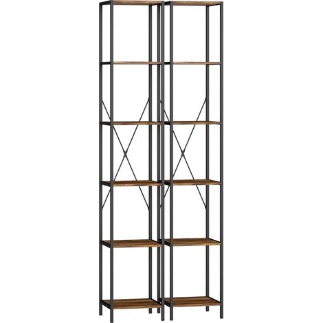 Lot de 2 bibliothèques 6 niveaux style industriel brun rustique, cadre en acier, étagères gain de place pour salon, bureau ou chambre – CHICFURN (1/5)