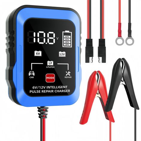 6V 12V BleuCâble adaptateur A/SE ultra-mince 6V/12V pour chargeurs de batterie de moto, de tondeuse à gazon et de voiture compatibles avec les batteries au plomb-acide. (1/4)
