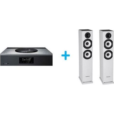 Amplificador Hi-Fi Technics SA-C600EG-S Plata + un par de altavoces de columna Cabasse Jersey MT32/2 Edición especial Blanca