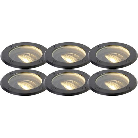 QAZQA Moderno Set de 6 focos de suelo ajustables negros para exterior IP65 - Delux Acero inoxidable /Plástico /Vidrio Redonda Adecuado para LED Max. 1 x 50 Watt (1/4)