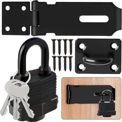 Serrure à pêne dormant en acier inoxydable et cadenas avec vis, cadenas robuste de 10,1 cm et serrure de porte étanche, pour jardin, chambre à coucher, porte, armoire (1/5)