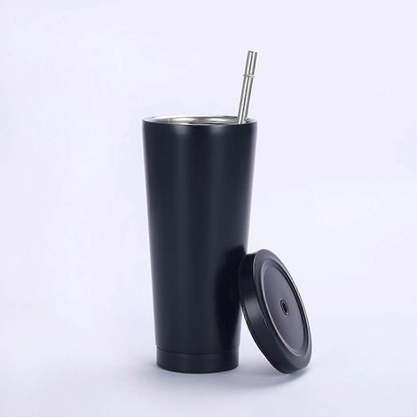 Gobelet isotherme en acier inoxydable avec paille et couvercle, 750 ml / 25 oz, isolation sous vide, convient aux boissons froides ou chaudes (1/5)