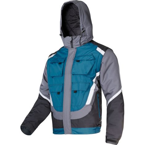 Veste isolante noire, grise et turquoise. Éléments réfléchissants, taille 3XL, homologuée CE, Lahti. (1/3)