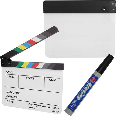 Clap de cinéma acrylique en acrylique avec stylo (couleur/blanc) (1/5)
