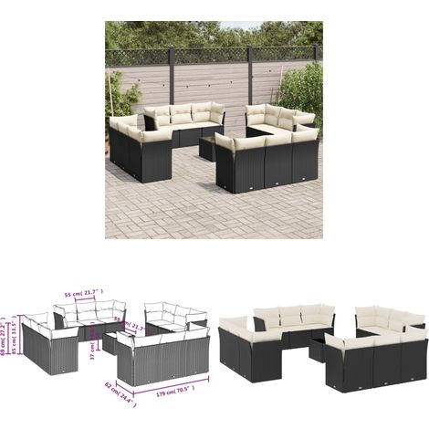 13-tlg. Garten-Sofagarnitur mit Kissen Schwarz Poly Rattan - Gartenmöbel - Outdoor Möbel - Rattan Sofa - Esstisch Set - Lounge Set - Home & Living (1/3)