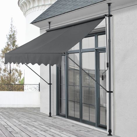 Tenda da Sole a Muro con Pali di Supporto Telescopici Parasole 250 x 118 cm (LxP) Grigio pro.tec