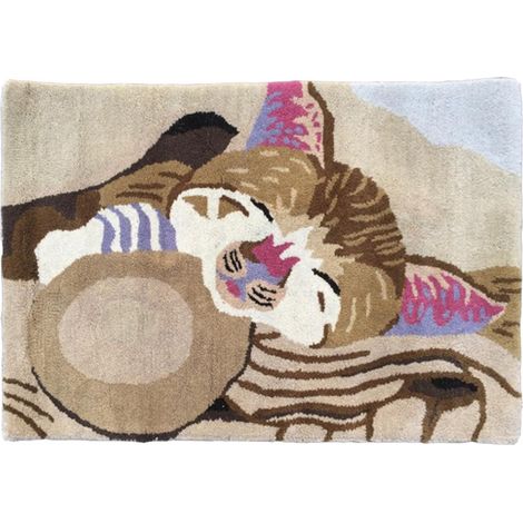 Tapis enfant fait main en laine 60x90 beige rectangle CHAT (1/4)