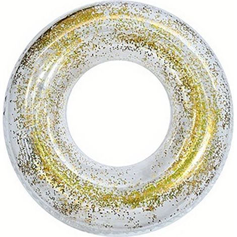 Bouée gonflable transparente à paillettes, tendance et facile à transporter, pour adultes et enfants. Accessoires aquatiques en PVC épais. Modèle n° 80, coloris or. (1/5)